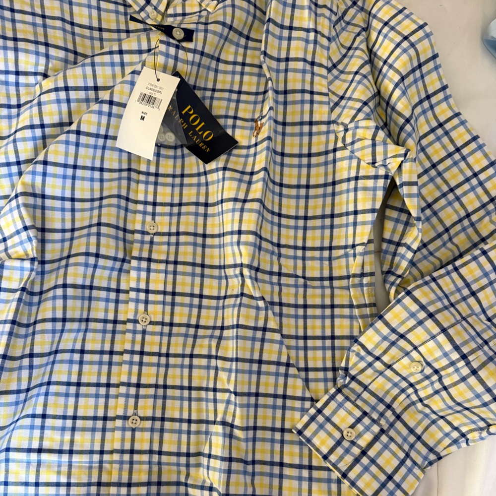 Ralph Lauren Men's Checkered Shirt in Blue and Yellow - Picture 3 of 5